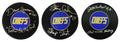 Hanson Brothers Individual Signed Charleston Chiefs Logo 'Slap Shot' Hockey Puck (3 Puck Set) w/Inscription - HANPUC402 - Hanson Brothers Individual Signed Charleston Chiefs Logo 'Slap Shot' Hockey Puck (3 Puck Set) w/Inscription product image