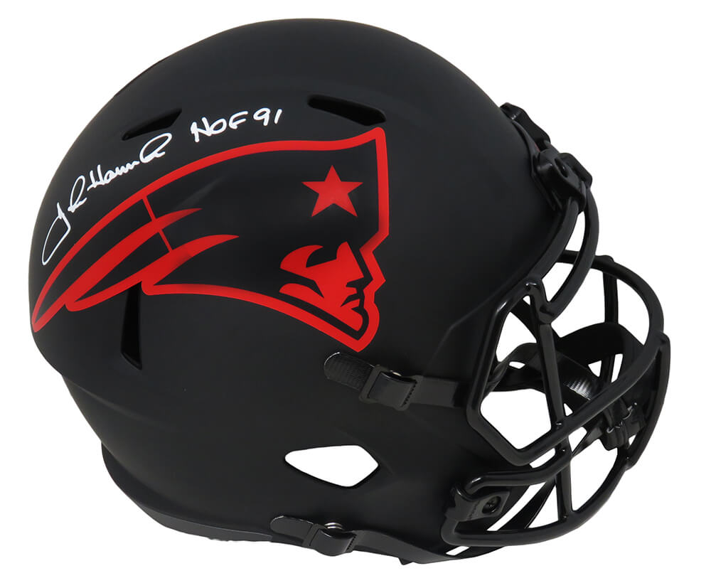 John Hannah Signed New England Patriots Eclipse Black Matte Riddell Full Size Speed Replica Helmet w/HOF'91 - HANREP305 - John Hannah Signed New England Patriots Eclipse Black Matte Riddell Full Size Speed Replica Helmet w/HOF'91 product image