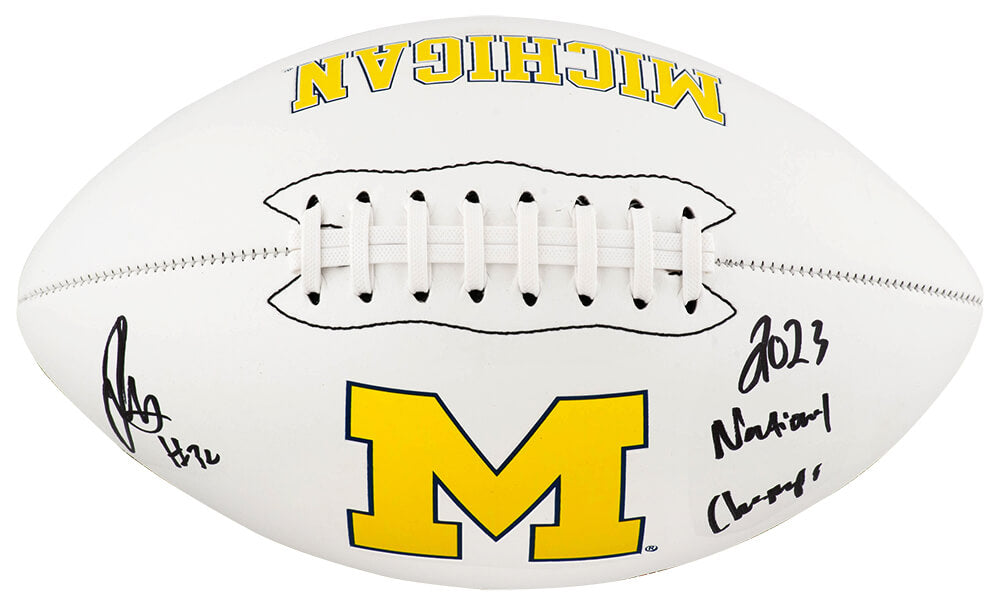 Jaylen Harrell Signed Michigan Wolverines Logo Brand White Logo Football w/2023 National Champs - HARFTB310 - Jaylen Harrell Signed Michigan Wolverines Logo Brand White Logo Football w/2023 National Champs product image