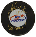 John Harrington Signed USA Hockey Logo Hockey Puck w/80 Gold - HARPUC400 - John Harrington Signed USA Hockey Logo Hockey Puck w/80 Gold product image