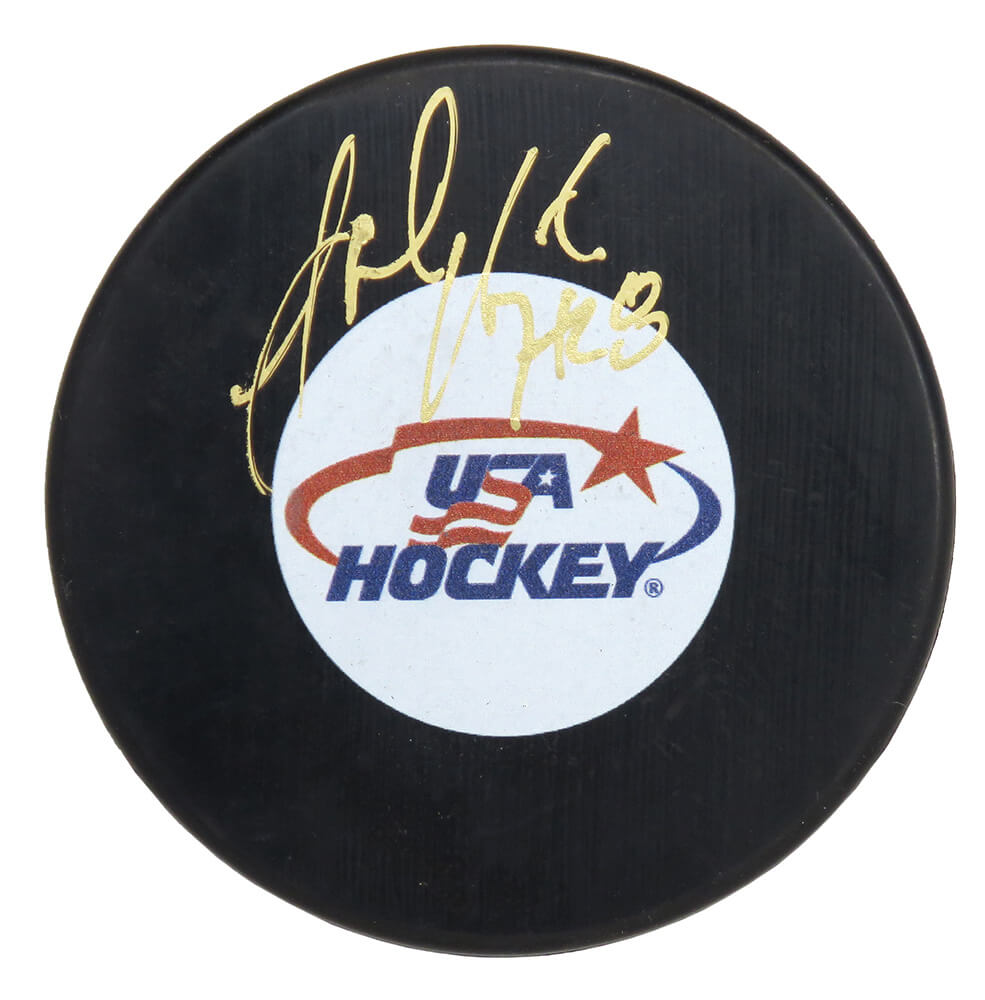 John Harrington Signed USA Hockey Logo Hockey Puck - HARPUC401 - John Harrington Signed USA Hockey Logo Hockey Puck product image