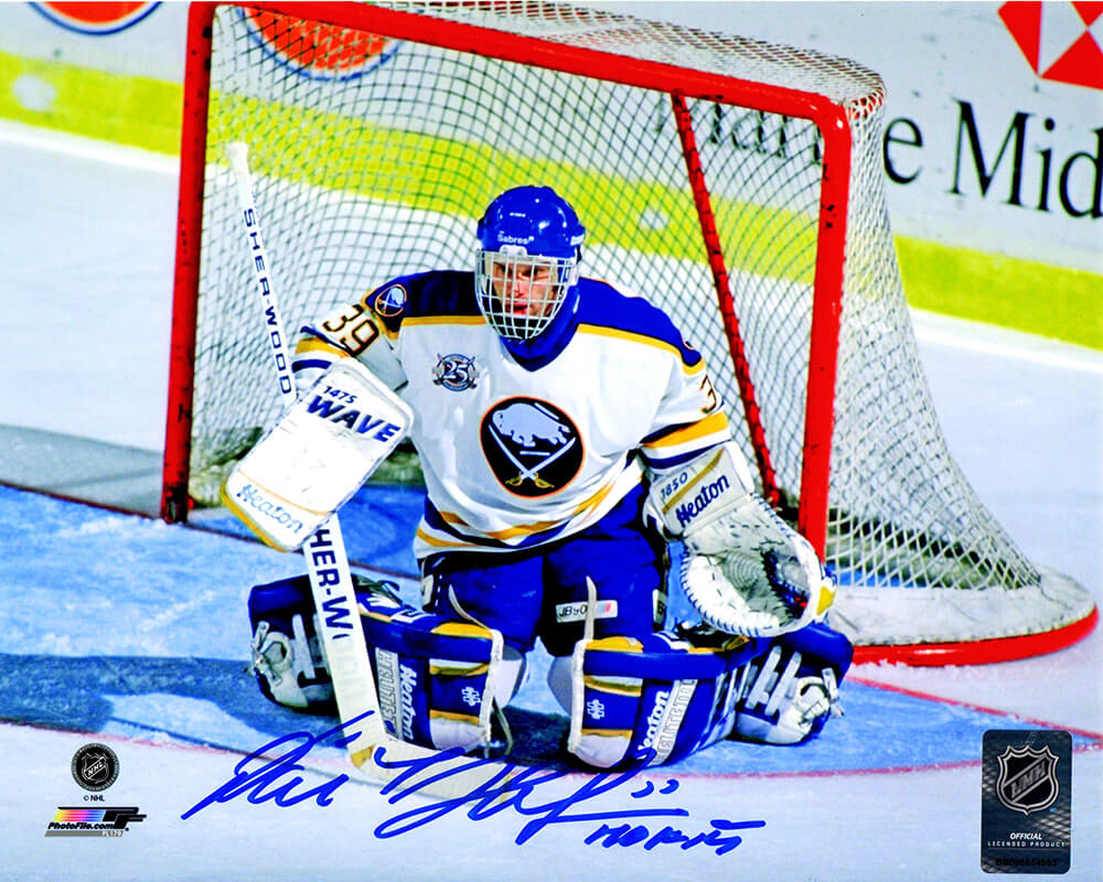Dominik Hasek Signed Buffalo Sabres Goalie Action 8x10 Photo w/HOF'14 - HAS08P404 - Dominik Hasek Signed Buffalo Sabres Goalie Action 8x10 Photo w/HOF'14 product image