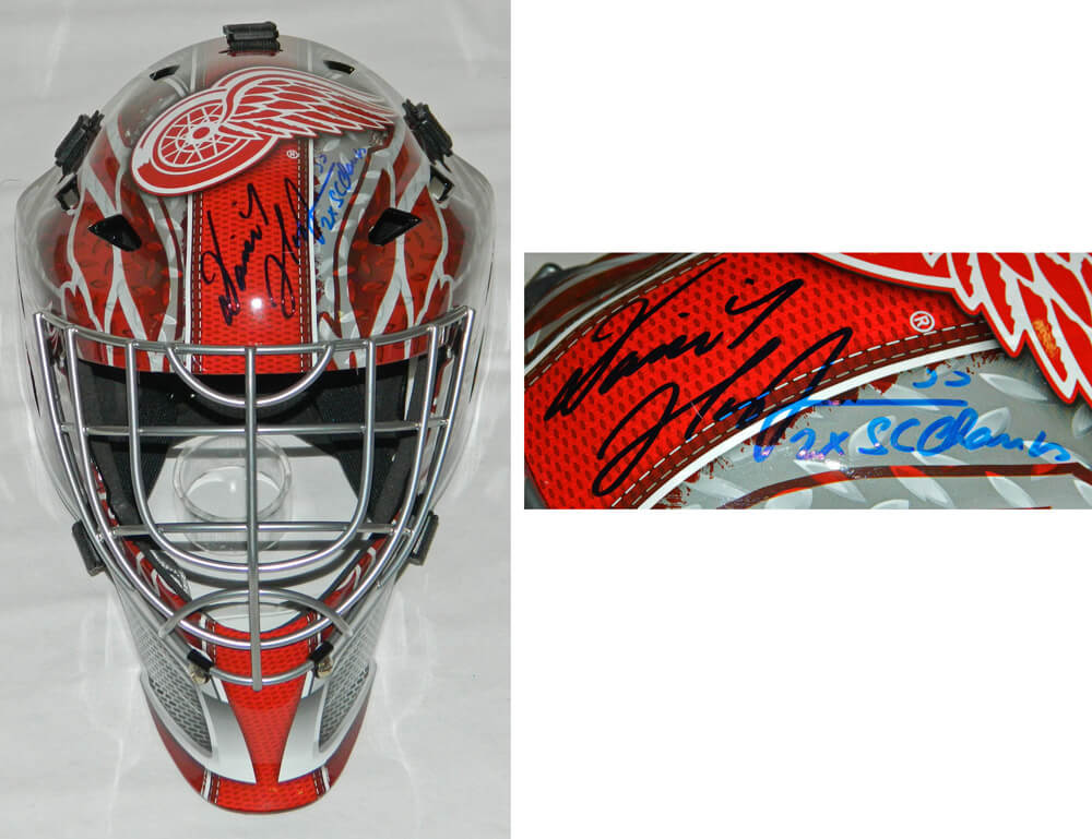 Dominik Hasek Signed Detroit Red Wings Logo Replica Goalie Mask w/2x SC Champs - HASMAS405 - Dominik Hasek Signed Detroit Red Wings Logo Replica Goalie Mask w/2x SC Champs product image