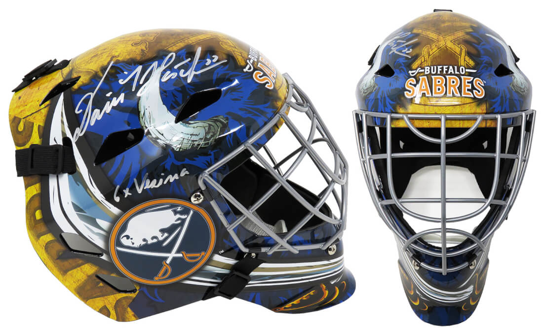 Dominik Hasek Signed Buffalo Sabres Franklin Replica Goalie Mask w/6x Vezina - HASMAS408 - Dominik Hasek Signed Buffalo Sabres Franklin Replica Goalie Mask w/6x Vezina product image