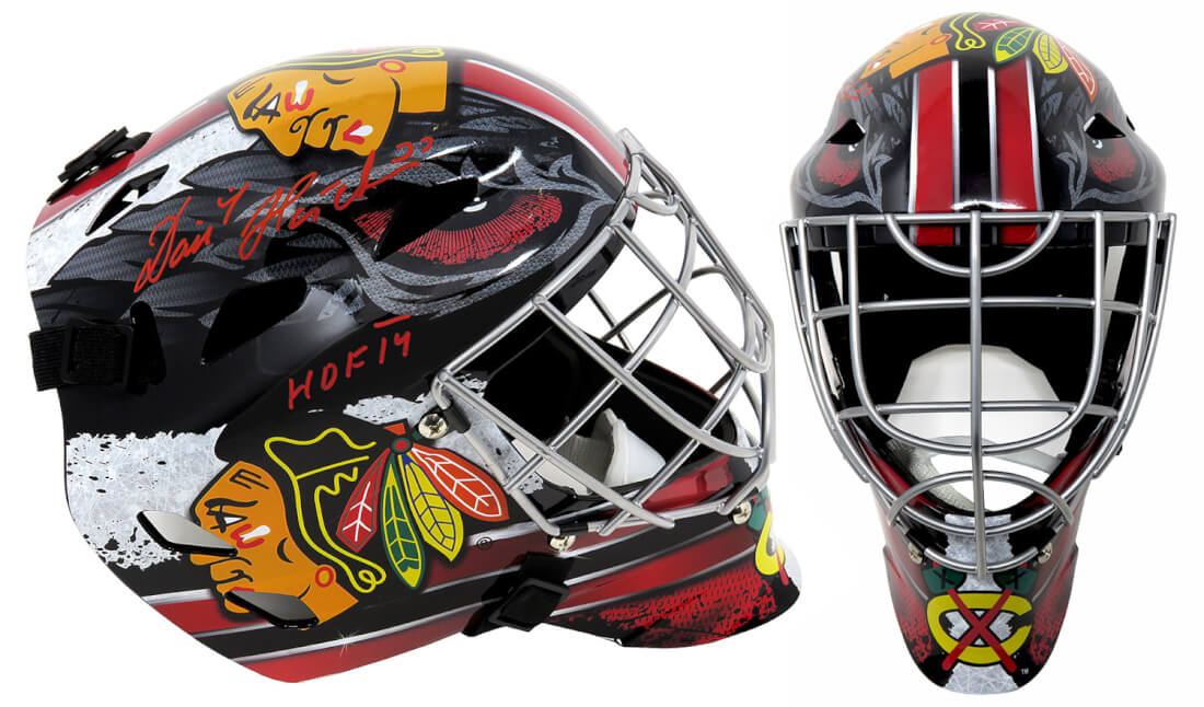 Dominik Hasek Signed Chicago Blackhawks Franklin Replica Goalie Hockey Mask w/HOF'14 - HASMAS409 - Dominik Hasek Signed Chicago Blackhawks Franklin Replica Goalie Hockey Mask w/HOF'14 product image