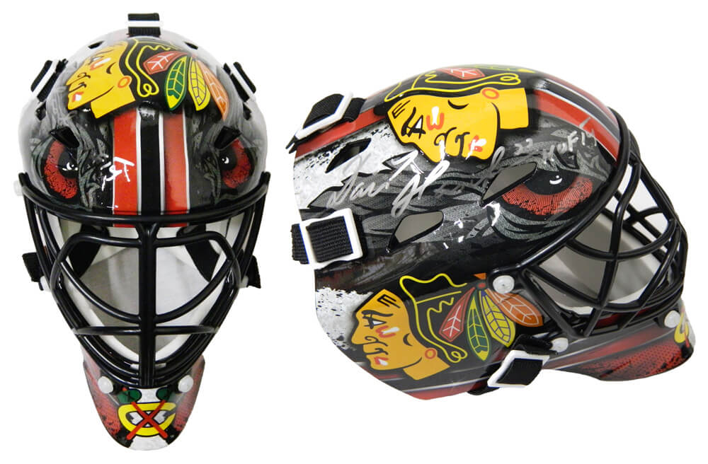 Dominik Hasek Signed Chicago Blackhawks Franklin Mini Hockey Goalie Mask w/HOF'14 - HASMIN404 - Dominik Hasek Signed Chicago Blackhawks Franklin Mini Hockey Goalie Mask w/HOF'14 product image