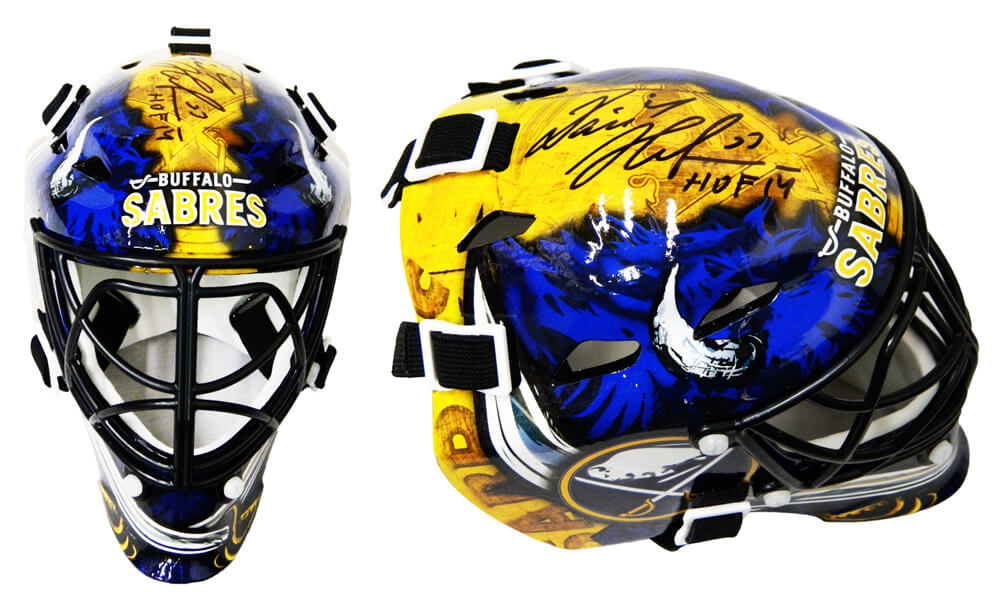 Dominik Hasek Signed Buffalo Sabres Franklin Mini Hockey Goalie Mask w/HOF'14 - HASMIN405 - Dominik Hasek Signed Buffalo Sabres Franklin Mini Hockey Goalie Mask w/HOF'14 product image