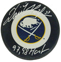 Dominik Hasek Signed Buffalo Sabres Logo Hockey Puck w/97, 98 Hart - HASPUC404 - Dominik Hasek Signed Buffalo Sabres Logo Hockey Puck w/97, 98 Hart product image