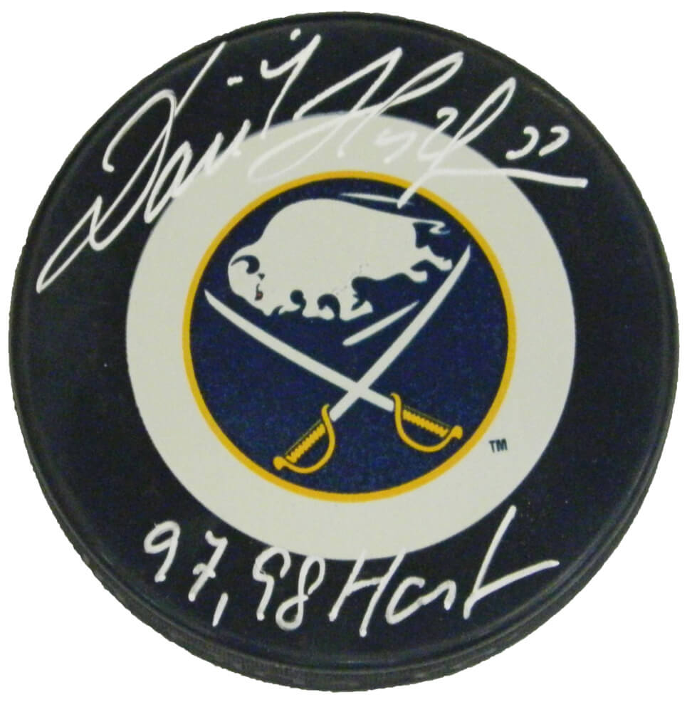 Dominik Hasek Signed Buffalo Sabres Logo Hockey Puck w/97, 98 Hart - HASPUC404 - Dominik Hasek Signed Buffalo Sabres Logo Hockey Puck w/97, 98 Hart product image