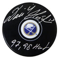 Dominik Hasek Signed Buffalo Sabres NHL Logo Hockey Puck w/97, 98 Hart - HASPUC408 - Dominik Hasek Signed Buffalo Sabres NHL Logo Hockey Puck w/97, 98 Hart product image