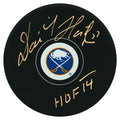 Dominik Hasek Signed Buffalo Sabres Logo Hockey Puck w/HOF'14 (In Gold) - HASPUC412 - Dominik Hasek Signed Buffalo Sabres Logo Hockey Puck w/HOF'14 (In Gold) product image