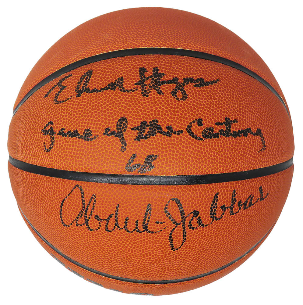 Elvin Hayes & Kareem Abdul Jabbar Dual Signed Wilson NCAA Basketball w/Game of the Century '68 - HAYBSK214 - Elvin Hayes & Kareem Abdul Jabbar Dual Signed Wilson NCAA Basketball w/Game of the Century '68 product image