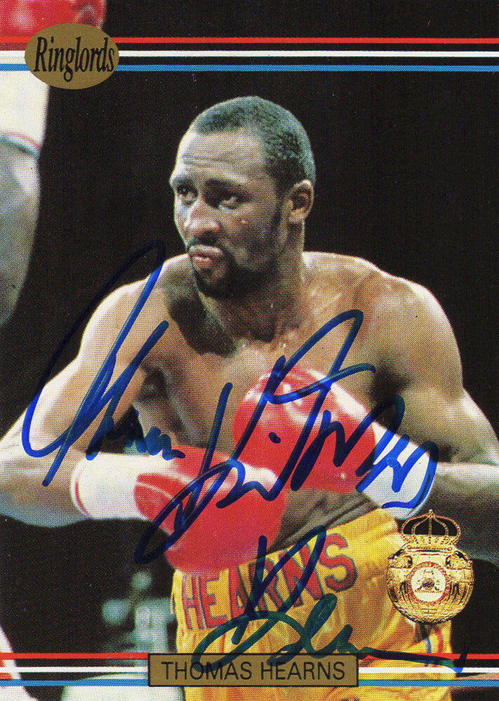 Thomas Hearns Signed 1991 Ringlords Boxing Trading Card #17 w/Hitman - HEACAR501 - Thomas Hearns Signed 1991 Ringlords Boxing Trading Card #17 w/Hitman product image