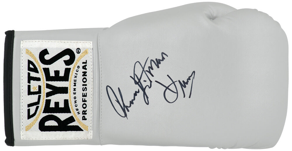 Thomas Hearns Signed Cleto Reyes Silver Boxing Glove w/Hitman - HEAGLV505 - Thomas Hearns Signed Cleto Reyes Silver Boxing Glove w/Hitman product image