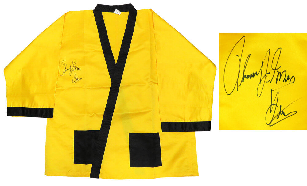 Thomas Hearns Signed Everlast Yellow Boxing Robe w/Hitman - HEAROB500 - Thomas Hearns Signed Everlast Yellow Boxing Robe w/Hitman product image