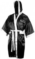 Thomas Hearns Signed Title Black & White Trim Boxing Robe w/Hitman - HEAROB502 - Thomas Hearns Signed Title Black & White Trim Boxing Robe w/Hitman product image