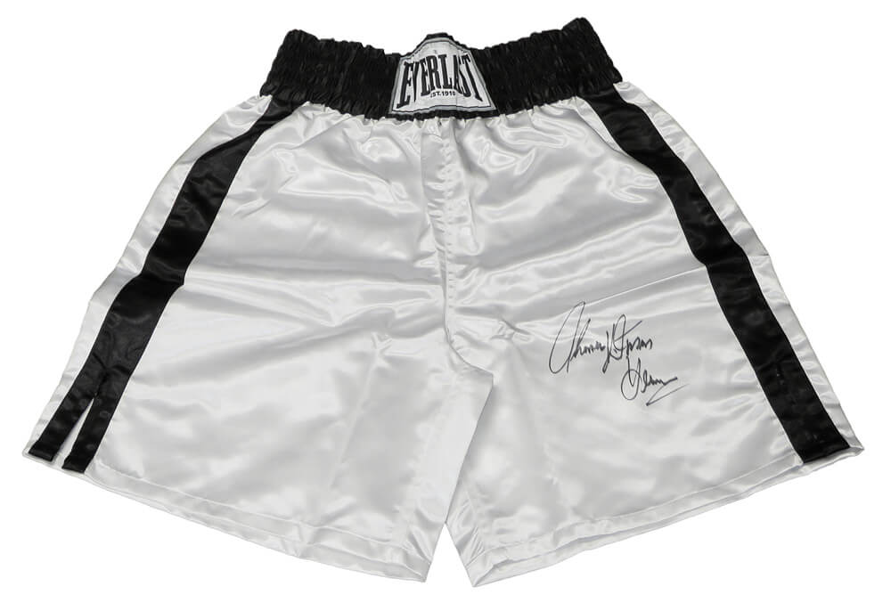 Thomas Hearns Signed Everlast White Boxing Trunks w/Hitman - HEATRU502 - Thomas Hearns Signed Everlast White Boxing Trunks w/Hitman product image