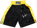 Thomas Hearns Signed Title Black With Gold Waist Boxing Trunks - HEATRU504 - Thomas Hearns Signed Title Black With Gold Waist Boxing Trunks product image