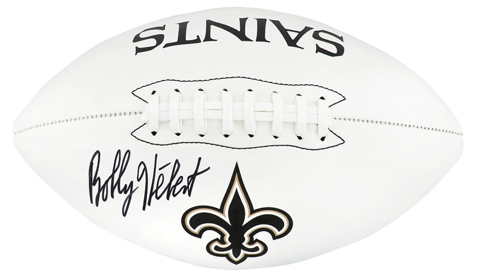 Bobby Hebert Signed New Orleans Saints Franklin White Logo Football - HEBFTB301 - Bobby Hebert Signed New Orleans Saints Franklin White Logo Football product image