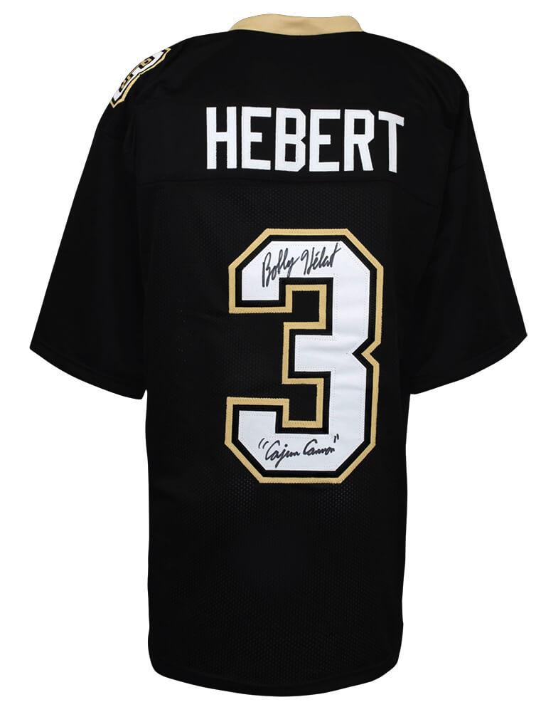 Bobby Hebert Signed Black Custom Football Jersey w/Cajun Cannon - HEBJRY301 - Bobby Hebert Signed Black Custom Football Jersey w/Cajun Cannon product image