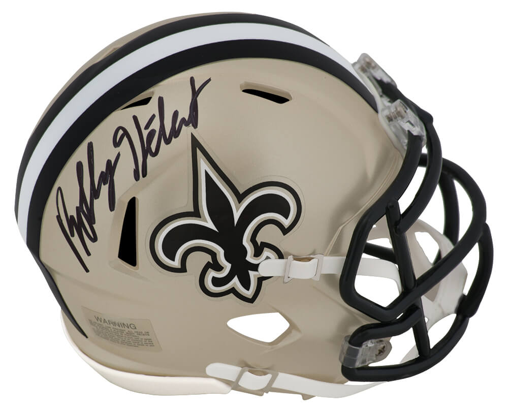Bobby Hebert Signed New Orleans Saints Riddell Speed Mini Helmet - HEBMIN300 - Bobby Hebert Signed New Orleans Saints Riddell Speed Mini Helmet product image
