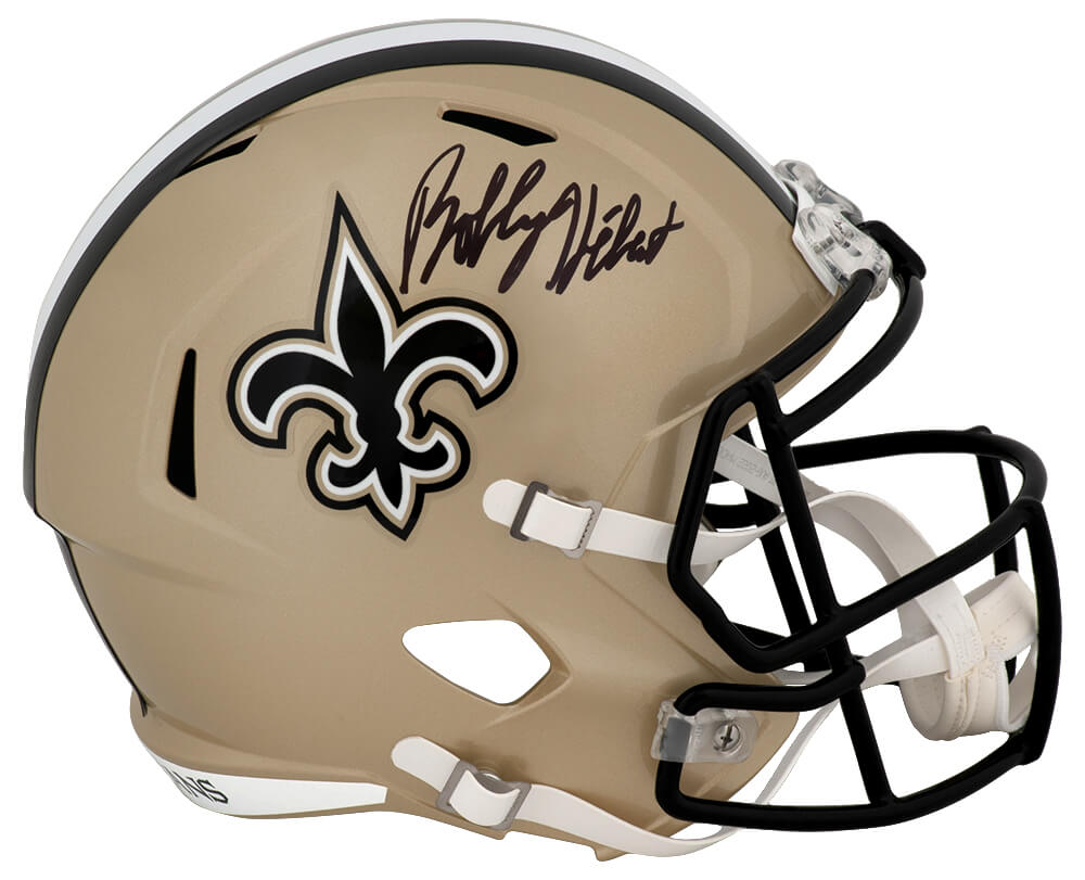 Bobby Hebert Signed New Orleans Saints Riddell Full Size Speed Replica Helmet - HEBREP300 - Bobby Hebert Signed New Orleans Saints Riddell Full Size Speed Replica Helmet product image