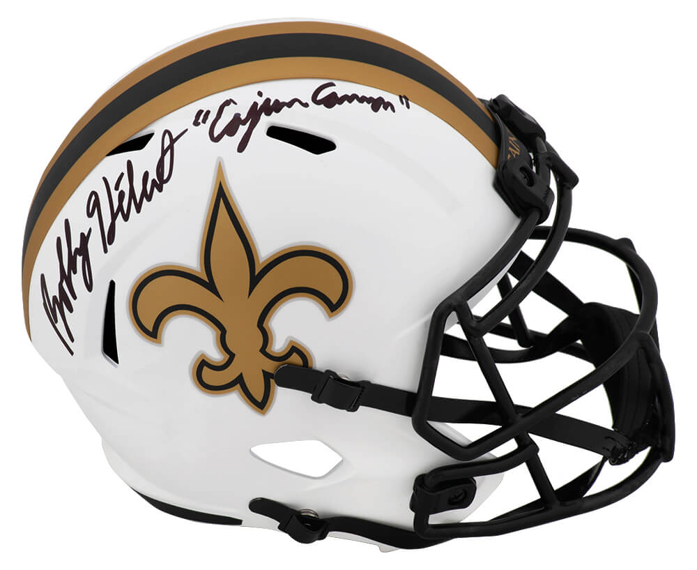 Bobby Hebert Signed New Orleans Saints LUNAR Riddell Full Size Speed Replica Helmet w/Cajun Cannon - HEBREP302 - Bobby Hebert Signed New Orleans Saints LUNAR Riddell Full Size Speed Replica Helmet w/Cajun Cannon product image