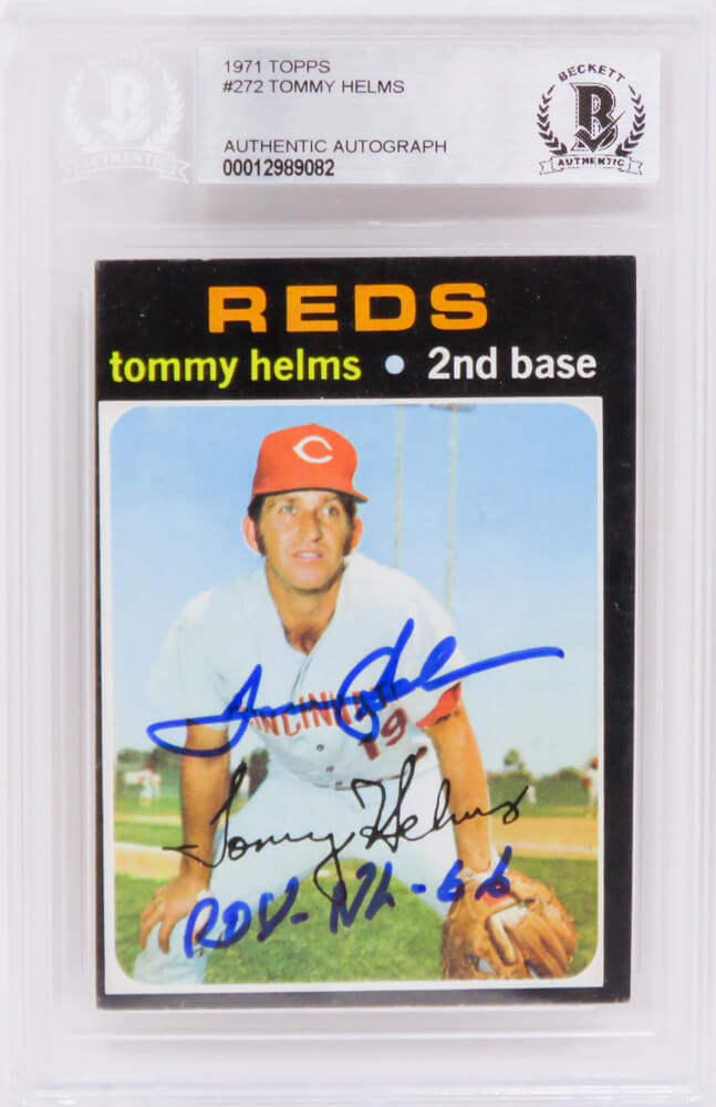 Tommy Helms Signed Cincinnati Reds 1971 Topps Baseball Card #272 w/ROY NL 66 - (Beckett Encapsulated) - HELCAR100 - Tommy Helms Signed Cincinnati Reds 1971 Topps Baseball Card #272 w/ROY NL 66 - (Beckett Encapsulated) product image