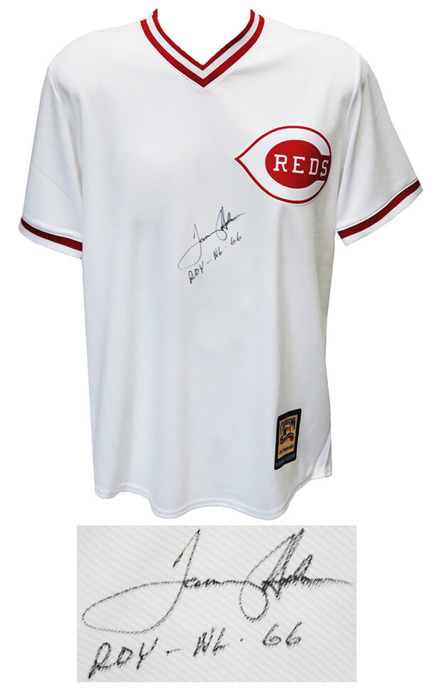Tommy Helms Signed Cincinnati Reds Majestic White Replica Baseball Jersey w/ROY NL 66 - HELJRY100 - Tommy Helms Signed Cincinnati Reds Majestic White Replica Baseball Jersey w/ROY NL 66 product image