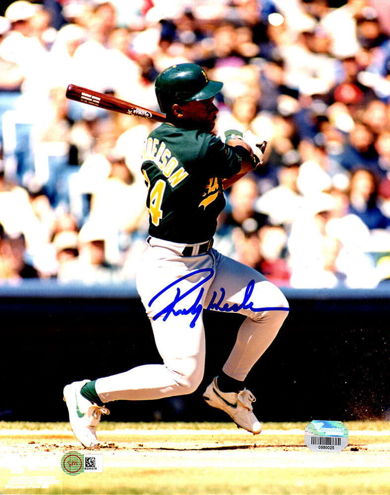 Rickey Henderson Signed Oakland A's Batting Action 8x10 Photo (Fanatics) - HEN08P101 - Rickey Henderson Signed Oakland A's Batting Action 8x10 Photo (Fanatics) product image