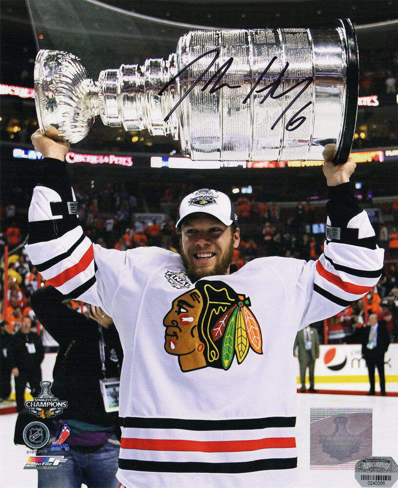 Jordan Hendry Signed Blackhawks 2010 Stanley Cup Trophy 8x10 Photo - HEN08P400 - Jordan Hendry Signed Blackhawks 2010 Stanley Cup Trophy 8x10 Photo product image
