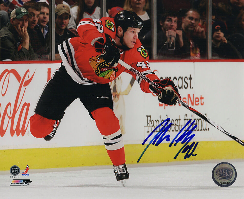 Jordan Hendry Signed Blackhawks Red Jersey Action 8x10 Photo w/#42 - HEN08P402 - Jordan Hendry Signed Blackhawks Red Jersey Action 8x10 Photo w/#42 product image