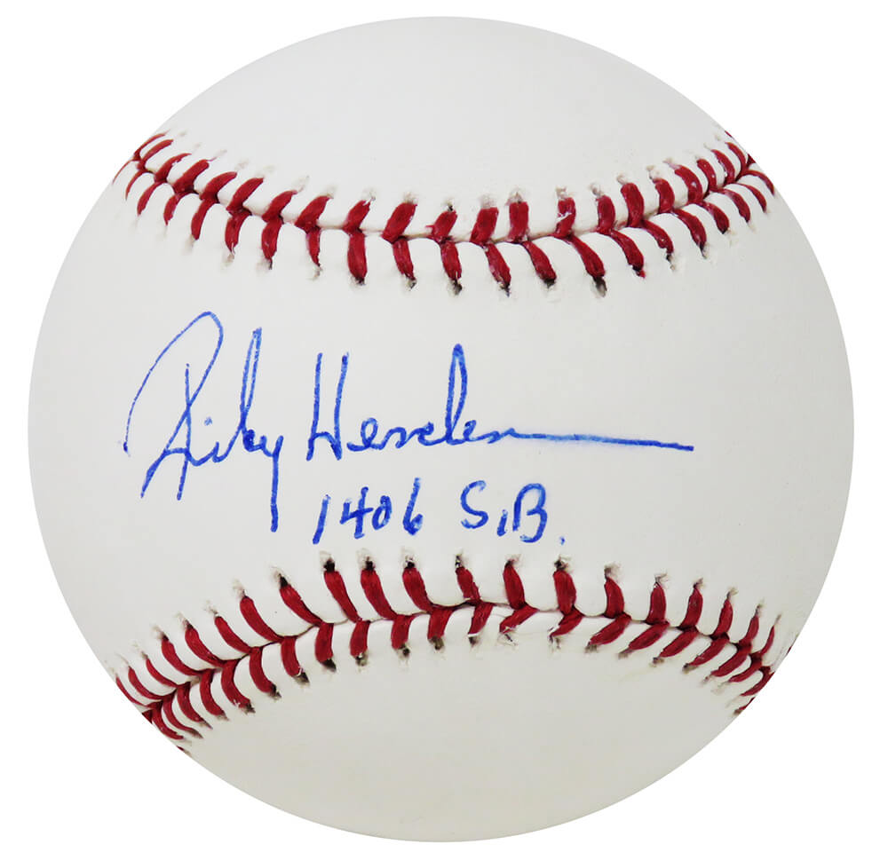 Rickey Henderson Signed Rawlings Official MLB Baseball w/1406 SB (Steiner Sports) - HENBSB105 - Rickey Henderson Signed Rawlings Official MLB Baseball w/1406 SB (Steiner Sports) product image