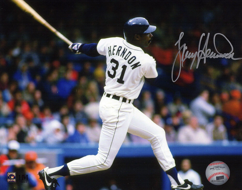Larry Herndon Signed Detroit Tigers White Jersey Batting Action 8x10 Photo - HER08P130 - Larry Herndon Signed Detroit Tigers White Jersey Batting Action 8x10 Photo product image