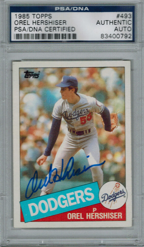 Orel Hershiser Signed Dodgers 1985 Topps Rookie Card #493 - PSA/DNA - HERCAR100 - Orel Hershiser Signed Dodgers 1985 Topps Rookie Card #493 - PSA/DNA product image