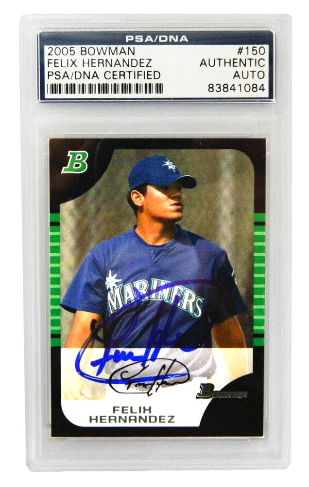 Felix Hernandez Signed Seattle Mariners 2005 Bowman Rookie Trading Card #150 - (PSA Encapsulated) - HERCAR110 - Felix Hernandez Signed Seattle Mariners 2005 Bowman Rookie Trading Card #150 - (PSA Encapsulated) product image
