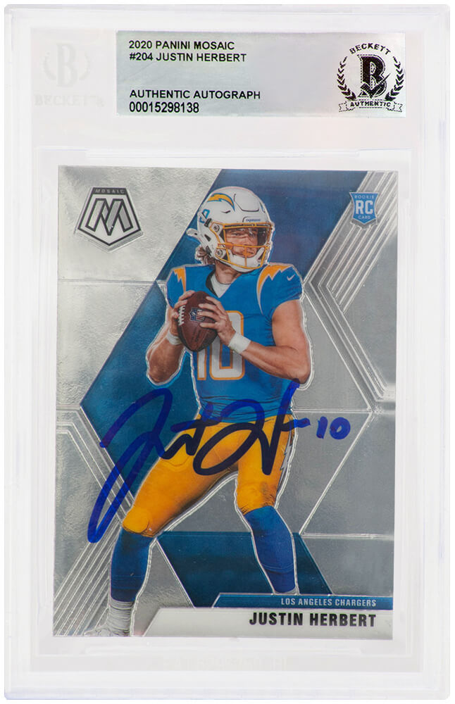 Justin Herbert Signed Los Angeles Chargers 2020 Panini Mosaic Rookie Football Card #204 - (Beckett Encapsulated) - HERCAR301 - Justin Herbert Signed Los Angeles Chargers 2020 Panini Mosaic Rookie Football Card #204 - (Beckett Encapsulated) product image