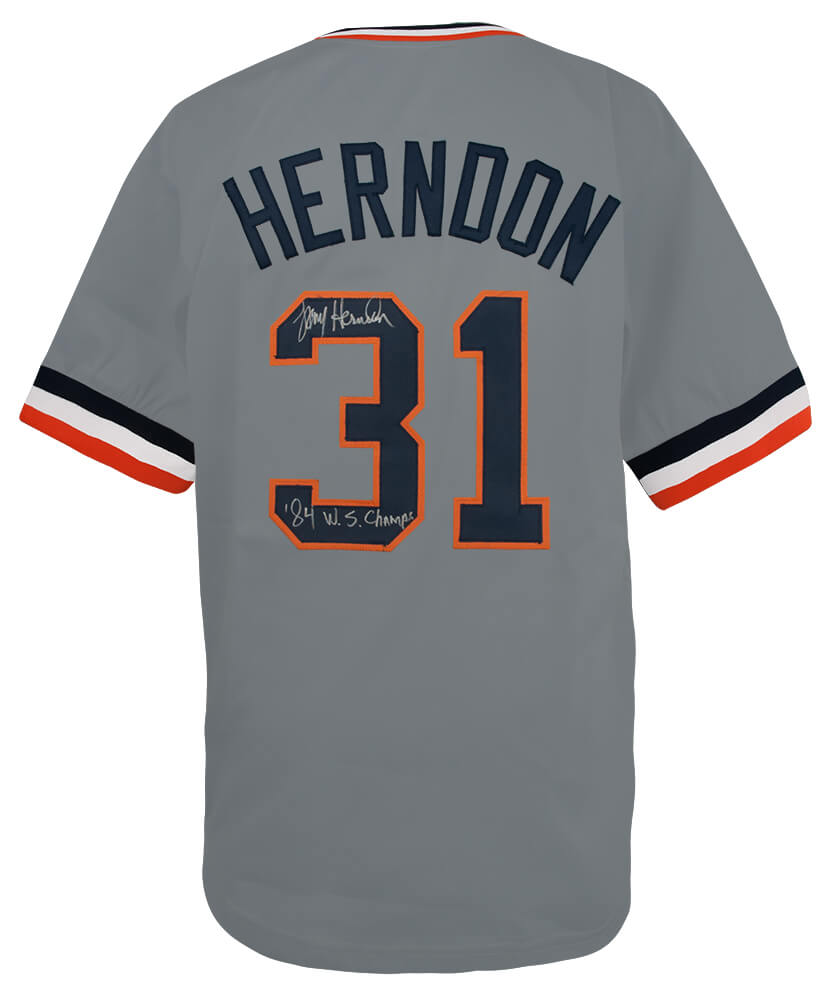 Larry Herndon Signed Grey Custom Baseball Jersey w/84 WS Champs - HERJRY100 - Larry Herndon Signed Grey Custom Baseball Jersey w/84 WS Champs product image