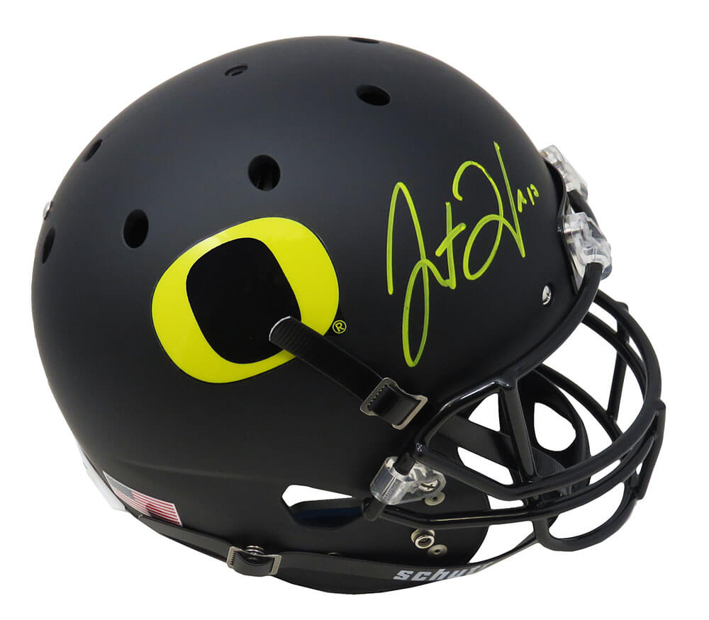 Justin Herbert Signed Oregon Ducks Black Schutt Full Size Replica Helmet (Beckett) - HERREP302 - Justin Herbert Signed Oregon Ducks Black Schutt Full Size Replica Helmet (Beckett) product image