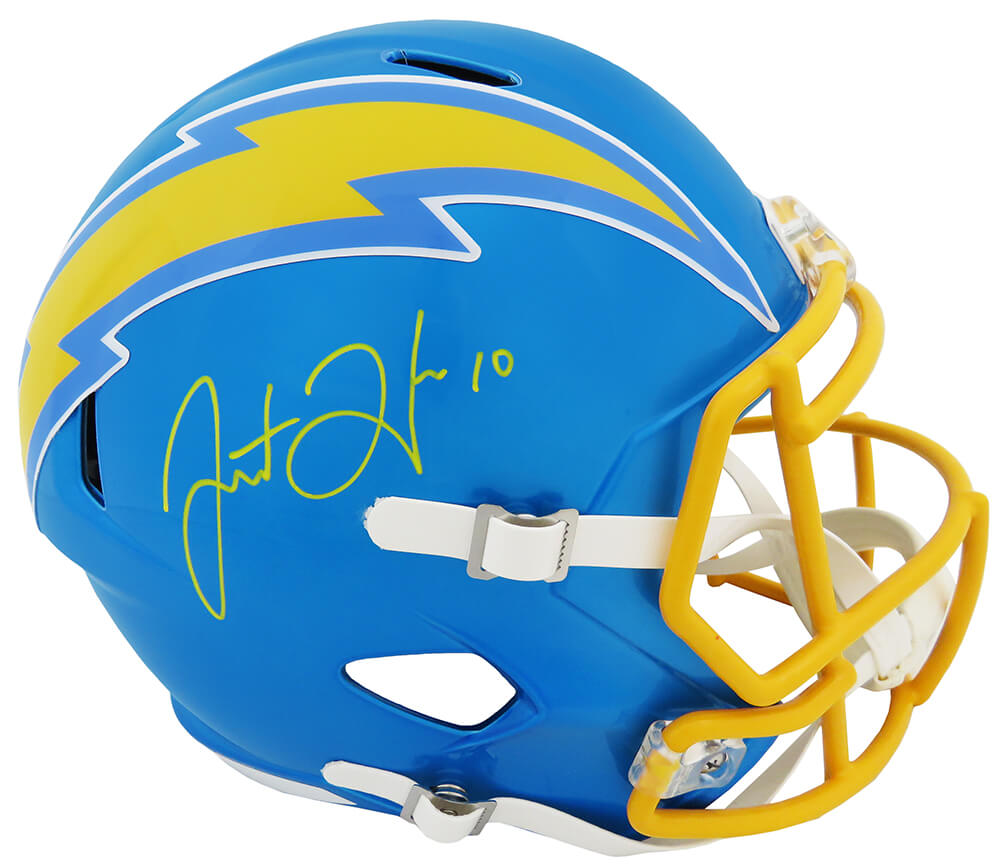 Justin Herbert Signed Los Angeles Chargers FLASH Riddell Full Size Speed Replica Helmet (Beckett) - HERREP306 - Justin Herbert Signed Los Angeles Chargers FLASH Riddell Full Size Speed Replica Helmet (Beckett) product image