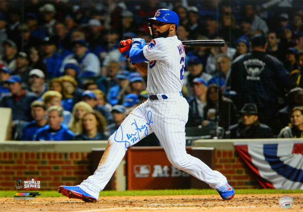 Jason Heyward Signed Chicago Cubs 2016 World Series Swinging Action 16x20 Photo - HEY16P100 - Jason Heyward Signed Chicago Cubs 2016 World Series Swinging Action 16x20 Photo product image