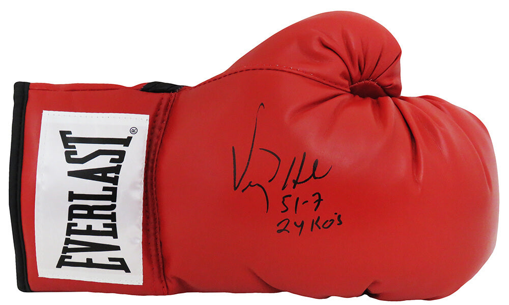 Virgil Hill Signed Everlast Red Boxing Glove w/51-7, 24 KO's - HILGLV502 - Virgil Hill Signed Everlast Red Boxing Glove w/51-7, 24 KO's product image