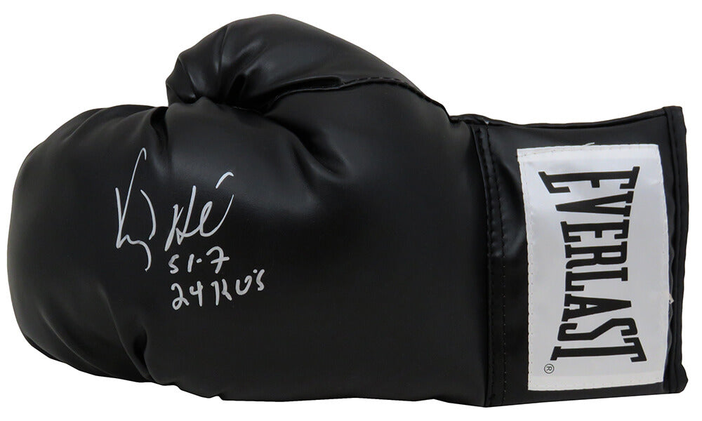 Virgil Hill Signed Everlast Black Boxing Glove w/51-7, 24 KO's - HILGLV505 - Virgil Hill Signed Everlast Black Boxing Glove w/51-7, 24 KO's product image