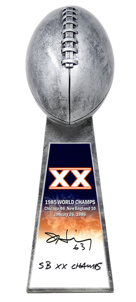 Jay Hilgenberg Signed Football World Champion 15 Inch Replica Silver Trophy w/SB XX Champs - HILTRO310 - Jay Hilgenberg Signed Football World Champion 15 Inch Replica Silver Trophy w/SB XX Champs product image