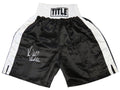Virgil Hill Signed Title Black With White Trim Boxing Trunks w/Quicksilver - HILTRU500 - Virgil Hill Signed Title Black With White Trim Boxing Trunks w/Quicksilver product image