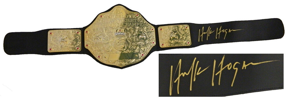 Hulk Hogan Signed WWE World Championship Replica Belt - HOGBLT500 - Hulk Hogan Signed WWE World Championship Replica Belt product image