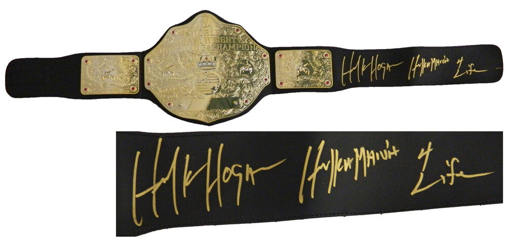 Hulk Hogan Signed WWE World Championship Replica Belt w/Hulkamania 4 Life - HOGBLT501 - Hulk Hogan Signed WWE World Championship Replica Belt w/Hulkamania 4 Life product image