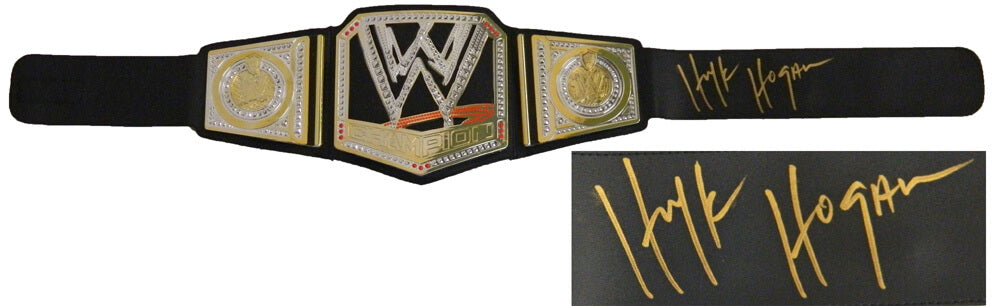 Hulk Hogan Signed WWE World Championship Black Replica Belt - HOGBLT502 - Hulk Hogan Signed WWE World Championship Black Replica Belt product image