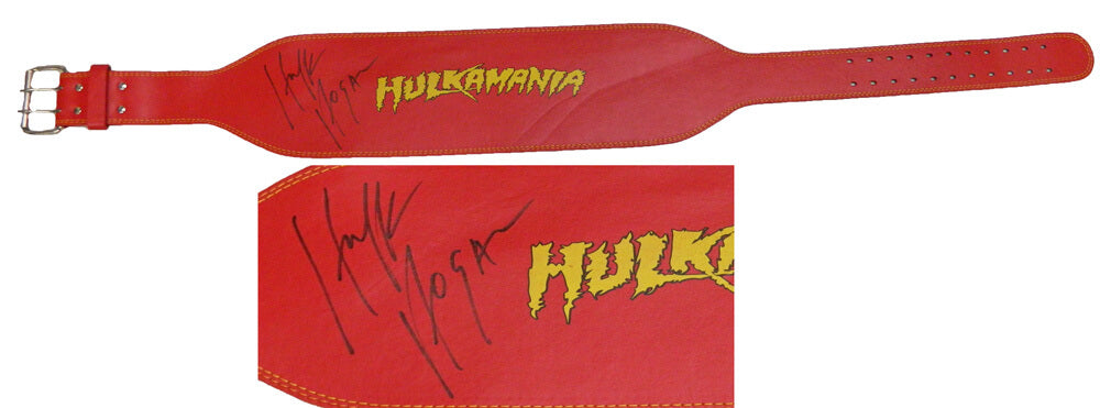 Hulk Hogan Signed Hulkamania Red Weight Lifting Belt - HOGBLT506 - Hulk Hogan Signed Hulkamania Red Weight Lifting Belt product image