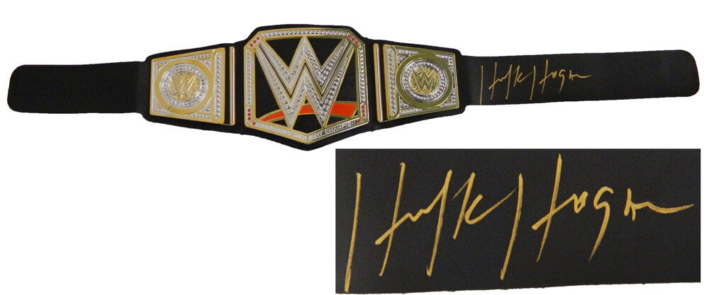 Hulk Hogan Signed WWE World Heavyweight Champion Black Replica Belt - HOGBLT508 - Hulk Hogan Signed WWE World Heavyweight Champion Black Replica Belt product image